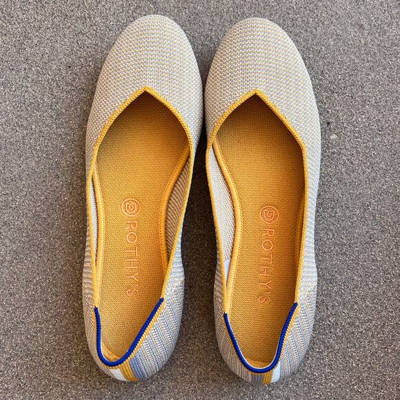 Rothy's The Flat Dandelion Triple Stitch Women 11.5 Shoe Yellow Grey White Flats - Picture 8 of 15